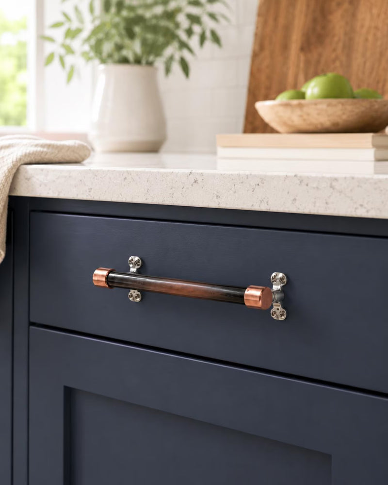 Burnished End Cap solid copper cabinet pull by Artisan Copper Handles